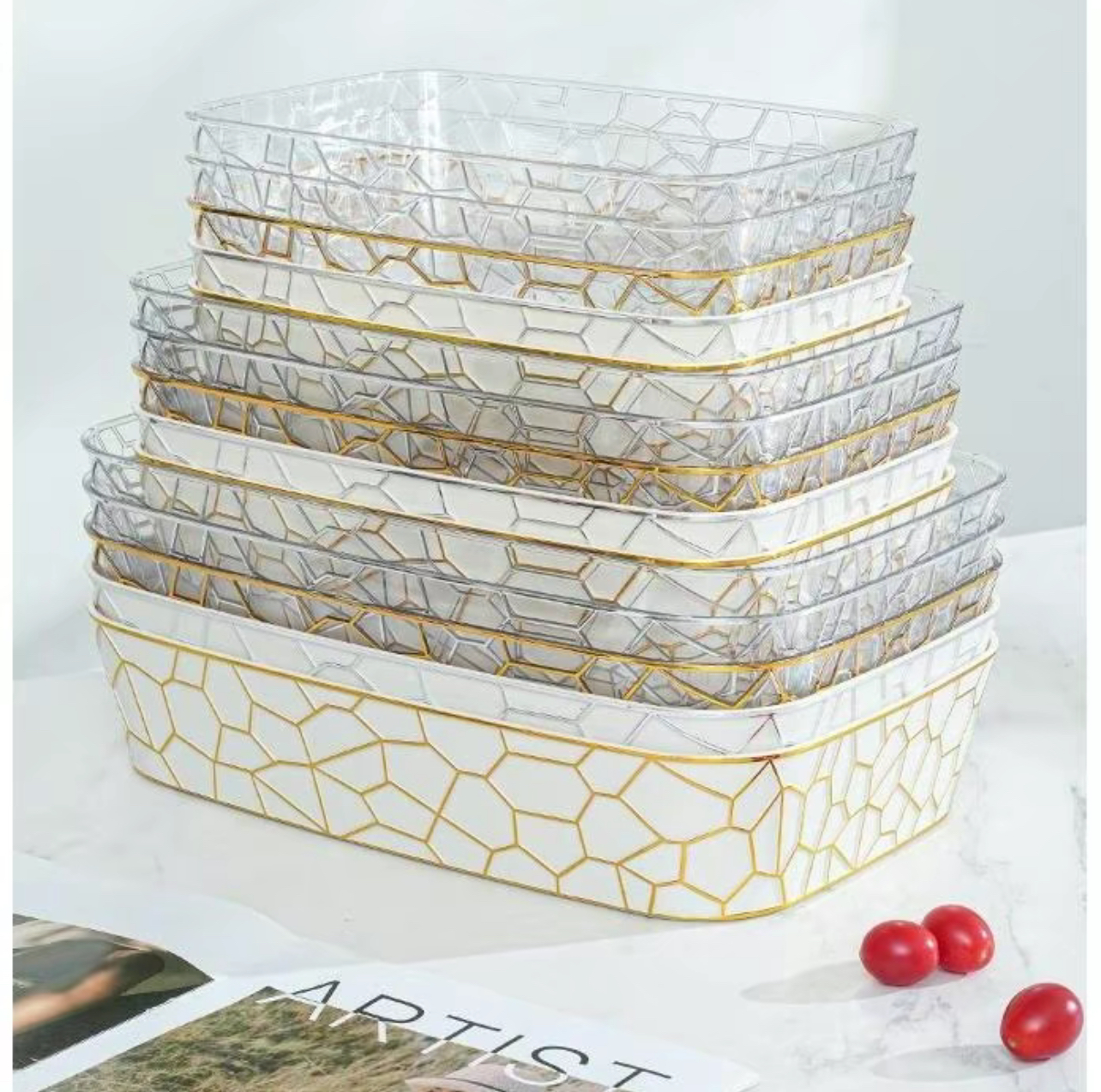 Plastic Golden Dome and Gold Edge Transparent Fruit Plate - Image 6