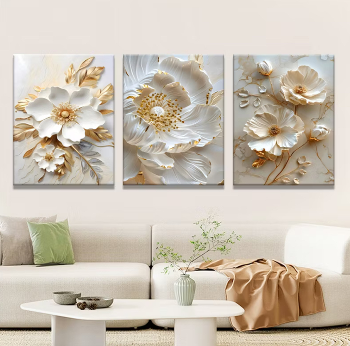 Golden 3D Floral Wall Art - Image 2